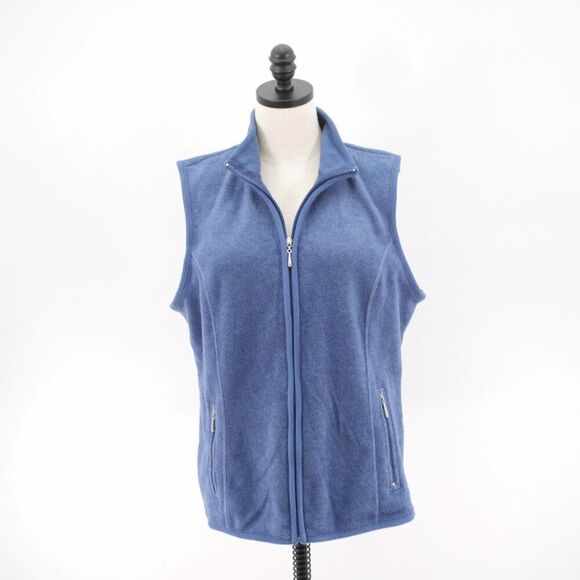 Karen Scott Sport Blue Full Zip Fleece‎ Vest Large Pockets Polyester Rayon - Picture 1 of 8